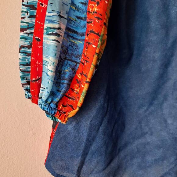 Unknown Blue Multicolored 3/4 Sleeve Button Front Crewneck Blouse - Size S - Picture 8 of 11